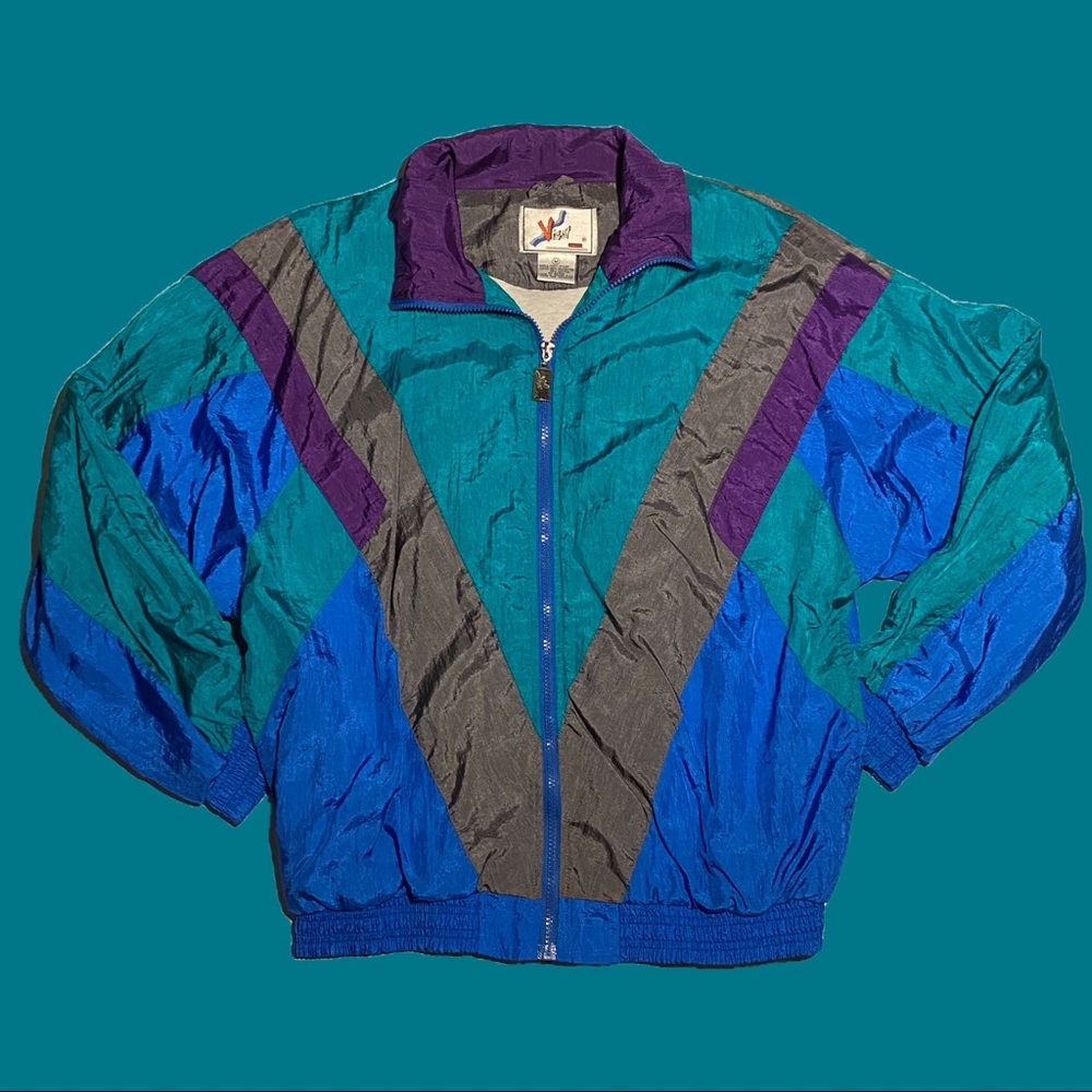 80s style Long sleeve short collar full zipper windbreaker brand: Vizor